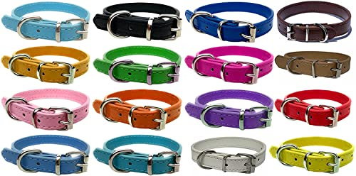 Vibrant Leather Dog Collar for Puppy, Cat, Kitten, Dogs - For Small, Medium, Large & Extra Large Pet Collars (Extra Large (45cm - 55cm Neck), Green)