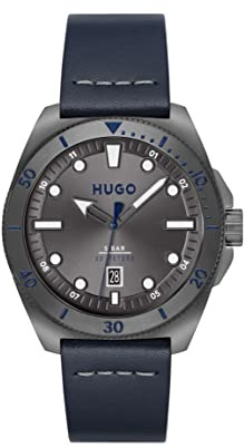HUGO Analog Quarzuhr für Herren Kollektion #Visit mit Blaues Lederarmband - 1530302