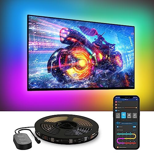 Govee Bande Lumineuse TV, 3,8m Rétroéclairage RGBIC pour TV 55-65 inch, Ruban LED Smart, Bluetooth 2,4G Wi-Fi Contrôle, Fonctionne avec Alexa, Snyc Musique, Adaptateur d'Alim, Pas Capture de Couleurs