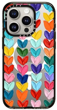 CASETiFY Impact Case for iPhone 15 Pro [4X Military Grade Drop Tested / 8.2ft Drop Protection/Compatible with Magsafe] - Clear Polka Daub Hearts - Clear Black
