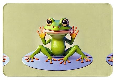 The Funny Frog Doing Yoga, bequeme und rutschfeste Flanellmatte, 40,6 x 61 cm, volle Breite, einseitig bedruckter Flanellstoff, Vlies-Unterseite, Dicke 1 cm, leicht zu reinigen