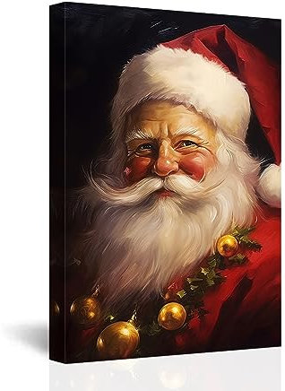 CCWACPP Quadro su tela vintage con Babbo Natale Immagine natalizia Decorazione da parete Ritratto di Babbo Natale Cornice decorativa per opere d'arte moderna (40.00 x 60.00 cms)
