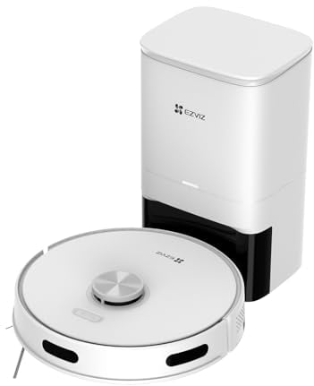 EZVIZ Robot Aspirador y Friegasuelos con Base Autovaciado, Succión 4000Pa, Navegación LDS LiDAR & Detectores Infrarrojos de Obstáculo, Detección Alfombras/Caídas, Control App/Alexa/Google,RE4 Plus