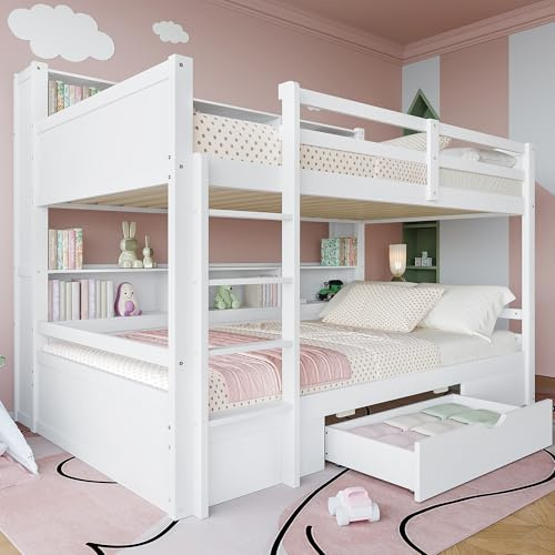 ZYLOYAL10 90x200cm(90x200cm) Einzelbetten, Kinderbetten, Etagenbetten, Etagenbetten, mit Schubladen, mit Staufächern (Weiß)