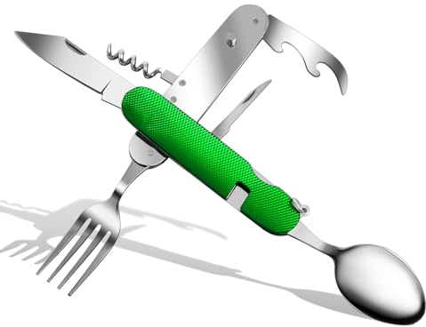 ZIMAIC Juego de cubiertos plegables de acero inoxidable 6 en 1, cubiertos para camping, juego de cubiertos de viaje al aire libre, vajilla extraíble, para senderismo, viajes, picnic, camping