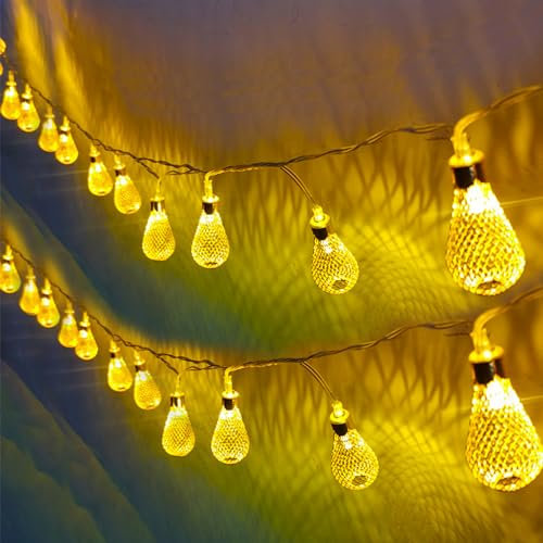 Marokkanische Lichterkette Batterie, 3M 20 LED Lichterkette, Silber Kugeln Orientalische Lampe Warmweiß Ramadan Lichterkette Innen für Eid Mubarak Hochzeit Party Wedding Ramadan Deko (Wassertropfen)
