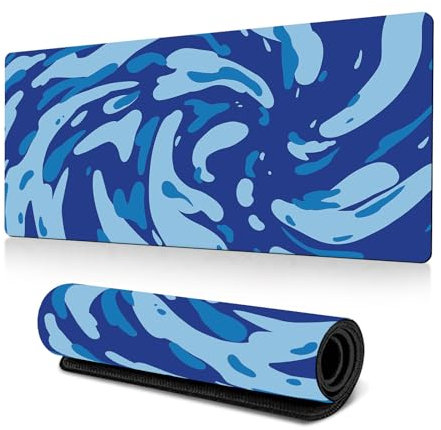 Hixingo Abstract Vortex Large Mouse Mat, Gaming Mouse Pad, Non-Slip Rubber Base, Stitched Edges, Blue