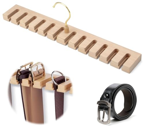 Percha para Cinturones, Colgador de Cinturón, Perchero de Corbatas, Cinturonera de Madera, Organizar Cinturone, Estante para cinturón, Perchas del Organizador para Cinturón con 12 Ranuras