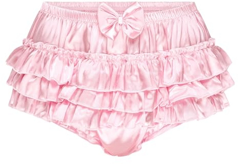Satini Sissy Satin Slip Röckchen Rüschen Dessous | Seidig Glatt, Dreistufige Volants, Zierliche Schleife, Elastischer Bund, Größen S-XXL
