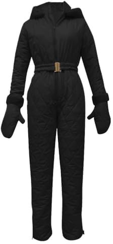 Schneeanzug für Damen, Winter, warmer Skianzug, einteiliger Softshell-Mantel mit Kapuze + Sporthose, winddichter Spielanzug, wasserdichter Overall für Outdoor, Snowboard, Skifahren, Schwarz , XL