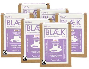 BLÆK Specialty Bio Instant Kaffee Decaf: Blaek Nø.4 entkoffeiniert | löslicher Premium Coffee ToGo Box 6er Set Sachet Sticks koffeinfrei säurearm & mild | Arabica Hochland Kaffeebohne Medium Roast