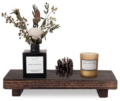 Small Wood Tray Pedestal Stand Farmhouse Bathroom Decor Decorative Wooden Riser Kitchen Soap Dish Holder for Vanity, Counter, Sink, Large 11.8 x 7 - Dark Brown