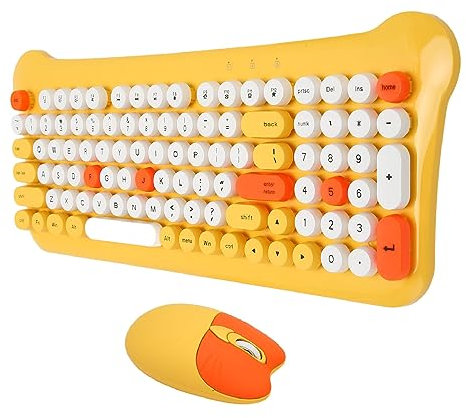 Wireless Keyboard and Mouse Combo, 2.4G Thin & Light Cute Cordless USB Keyboard and Mouse Set, 98 Keys Full Sized Ergonomic Keyboard & 1600DPI Optical Mouse for PC Laptop (Yellow)