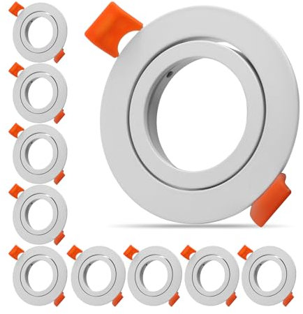 JOYINLED Einbaustrahler - 10er Set - rund schwenkbar Alu weiß, Einbaurahmen Lochdurchmesser 65mm, Decken Spot inkl. GU5.3 Fassung für LED/Halogen