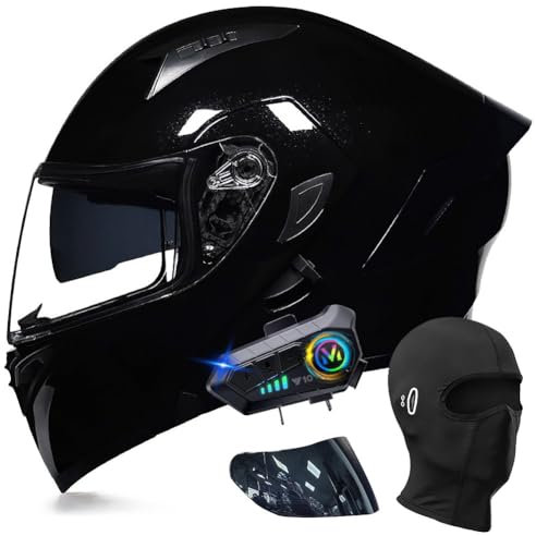 Bluetooth Modular Motorbike Helmet, Full Face Flip Up Motorcycle Double Visor Helmet, DOT/ECE Approved, with Dual Speaker and Microphone, for Adults Men Women M~XXL
