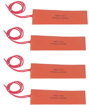 Portable Electric Silicone Heating Mat, 4 Pcs 20W 12V Silicone Rubber Heating Pad Flexible Silicone Heater Mat with Ni Cr Alloy Wire for Industrial Equipment, Pipes, Tanks.