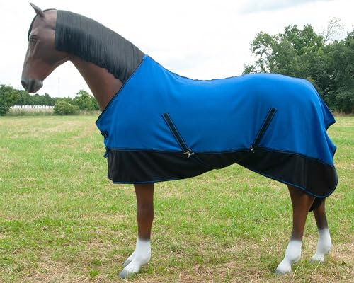 Brama-West Abschwitzdecke Pferd MAX | Pferdedecke mit Kreutzgurt | Fleecedecke für große Pferde | Atmungsaktiv - Blau, Gr. 155