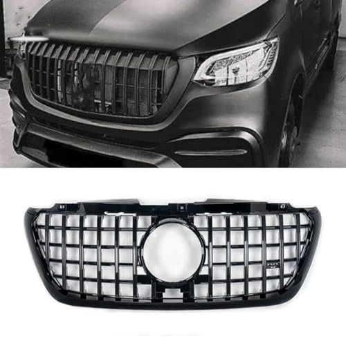 OKIIO Auto Front Kühlergrill für Mercedes Benz Sprinter W907 2018-2022, ABS Frontgrill Grill, Front Kühlergrille Frills Frontstoßstangenmaske Auto Grill Modifiziertes Styling Zubehör,A/All-Black