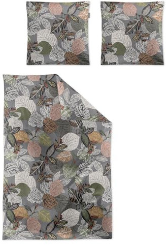 Irisette Wave Mako-Satin Bettwäsche 135x200 Blätter grau grün Natur 8561-11