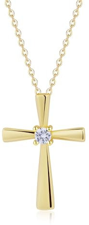 GAVU Damen Halskette mit Zirkonia-Kreuz Anhänger und 925 Sterlingsilber Kette Vergoldete Kette für Frauen