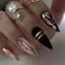 24pcs Medium Almond False Nails Black Pink Press on Nails Glitter Gold Foil Fake Nails Stick on Nails Removable Glue-on Nails Fake Nails Acrylic Full Cover Nails Women Girls Nail Art Accessories