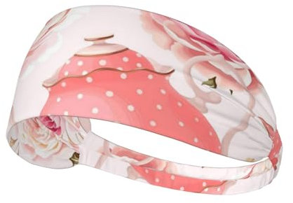 Tea Cups With Roses Romantic Shabby Sports Headband, Elastic Design, Soft And Breathable