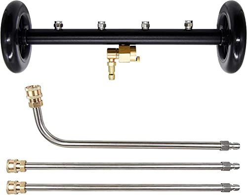 2-in-1 Pressure Washer Undercarriage Cleaner Water Broom, 16 Surface Cleaner Power Washer Attachment with 4 Nozzles 3 Extension Rods and QC Pivot Coupler, 4000 PSI 40cm