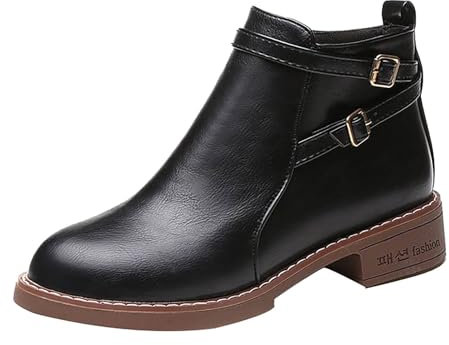 Chaussures Femme Pieds Larges Botte Jardin Mode automne hiver femmes bottines semelle épaisse talon sans lacet court en peluche chaud solide décontracté Bottines Paillettes Femme (Black, 42)
