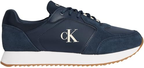 Calvin Klein Herren Runner Sneaker Retro Sock Lace Up mit Logo, Mehrfarbig (Calvin Navy/Bright White/Gum), 46