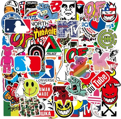 101 Pcs Skateboard Stickers, Non-Repeat Cool Sticker Pack Waterproof Reusable Vinyl Stickers Brand Stickers for Adults Teens Boys Guitar Travel Luggage Helme Bike Laptop Furniture