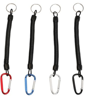 XUZOPIM Lot De 4 Porte Clés Extensibles En Spirale Porte Clés Rétractables Porte Clés Antivol Avec Cordon Élastique Porte Clés À Ressort Pour L'Alpinisme, L'Escalade, La Randonnée