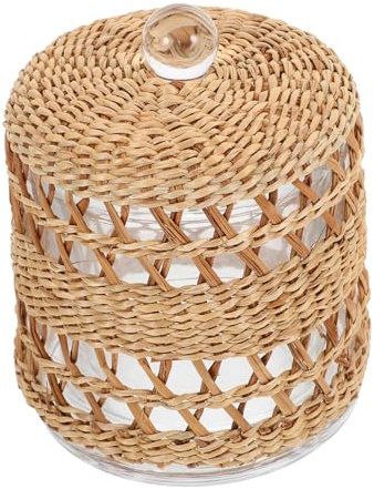 QUMIIRITY Winddichter Kerzenüberzug Aus Glas Dekorativer Kerzenhalter Für Verschiedene Kerzengrößen Rattan Umwickelt Für Wohnzimmer Schlafzimmer Und Bürogestaltung