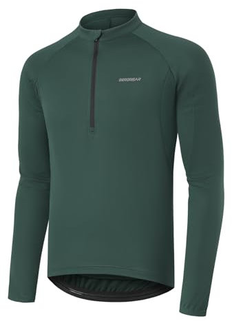BERGRISAR Men's Half-Zip Cycling Jersey Tops Long Sleeve Cycling Clothing Mountain Bike Bicycle Jersey Grenade Green Medium