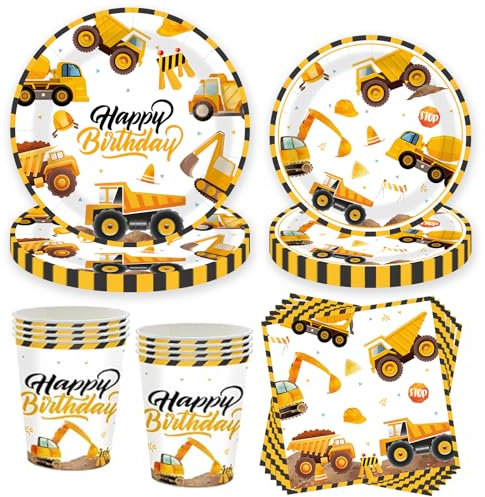 50 Stück Baustelle Partygeschirr Geburtstag Deko,Bagger Pappteller Kindergeburtstag für Geburtstagsdeko Junge Mädchen Partys,10 Gäste