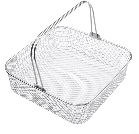 zeroupshop Square Air Fryer Basket, 20x20x6 cm Air Fryer Replacement Accessory Mesh Basket with Handle, for Air Fryer, Instant Pot, Oven, Steamer