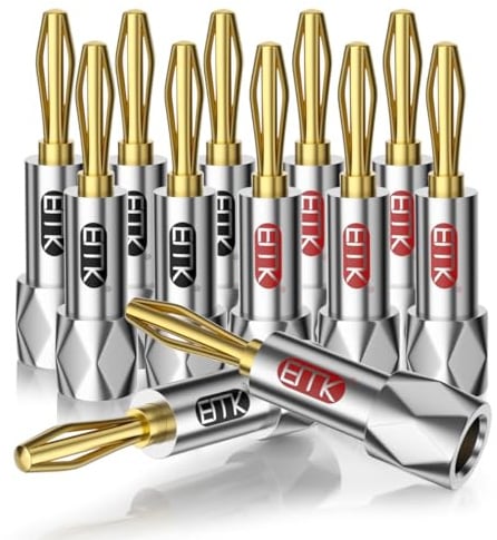 EMK Speaker Banana Plugs Closed Screw 24K Gold Plated Banana Plug Connectors for Speaker Wire, Wall Plate,Home Theater,Audio/Video Receiver,Amplifiers (6 Pairs / 12 Pcs)