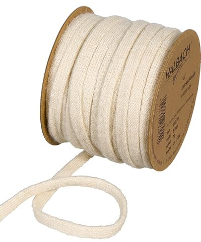 Halbach Seidenbänder Premium Woll Strickschlauch (vegan) Breite: 8mm Länge: 15m Schlauchgarn mit Draht befüllbar für DIY Projekte und Namensschilder Farbe: Creme