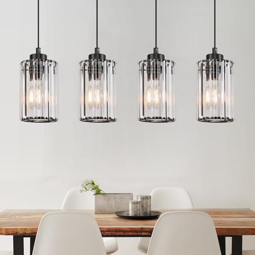 ZMH Pendelleuchte Esstisch Küchenlampe Hängend - Hängelampe Wohnzimmer E27 Esstischlampe Schwarz Schlafzimmer Hängeleuchte 4 Flammig Glas Pendellampe Esszimmer Kristall für Küche(ohne Leuchtmittel)