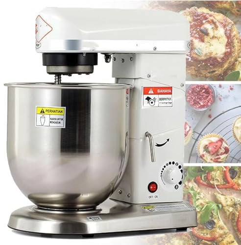 Commercial Food Mixer, 5L/7L/10L Baking Stand Mixer, Kitchen Aid Electric Mixer Multi-Function with Stainless Steel Bowl for Bakery Pizzeria Restaurant,White-7L