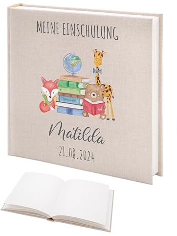 Wunderwunsch Fotoalbum Baby personalisiert, großes Kinder Album mit Namen | Babyalbum zum Selbstgestalten und Einkleben, kleines Fotobuch für Jungen und Mädchen, Taufbuch oder Gästebuch Einschulung