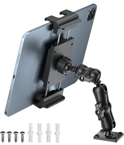 PLDHPRO Support Tablette Mural, Support iPad pour Camion Base de Forage, Bras Long Tablet Réglable à 360° 2-Niveaux pour Samsung/Pro/Air/Mini/Firehd, Mur, Cuisine, Salle de Bain 5,1-15,6