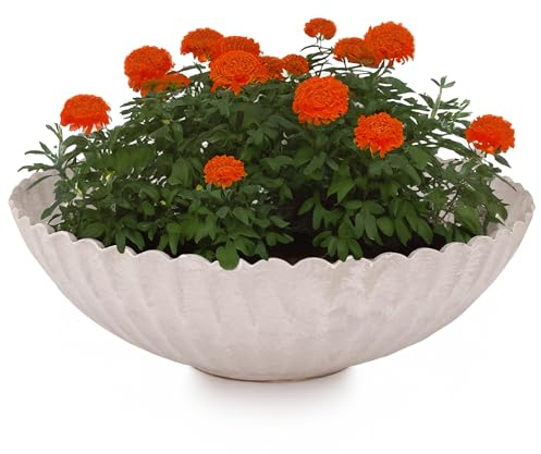 matches21 HOME & HOBBY Gewellte Pflanzschale für draussen in 22 x 7 cm Sand-Farben marmoriert als wetterfeste Blumen-Schale