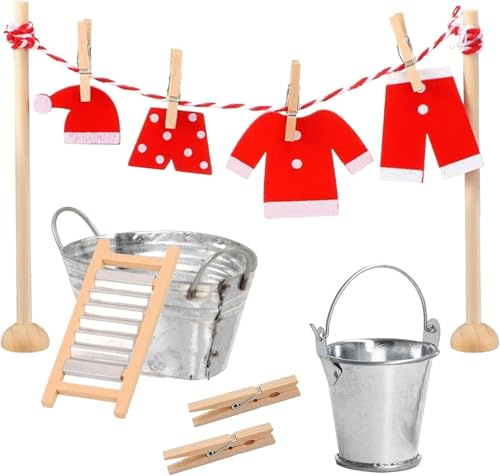 Wichtel Wäscheständer Set,16 Stück Miniatur Wäscheständer Set,Wichteltür Zubehör Weihnachten,Wichtel Zubehör Weihnachten,Miniatur Weihnachten Wichtelzubehör Wäscheständer