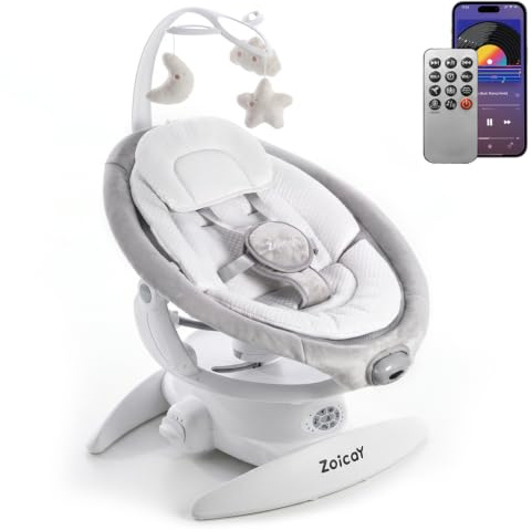 Babywippe Elektrisch 3-in-1 mit 9 Modi Schaukel Automatisch für Neugeborene | Baby wippe 360° Drehbar Timing Musik Funktion Fernbedienung & Bluetooth Control für 0–9 Monate, bis 11 Kg (Weiß)