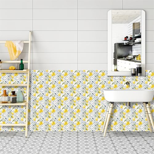 Adesivi per piastrelle adesive squisite 30x240 cm, adesivi per piastrelle a forma di limone, per bagno e cucina, adesivi murali autoadesivi in vinile, impermeabili, resistenti all'olio, decorazioni pe