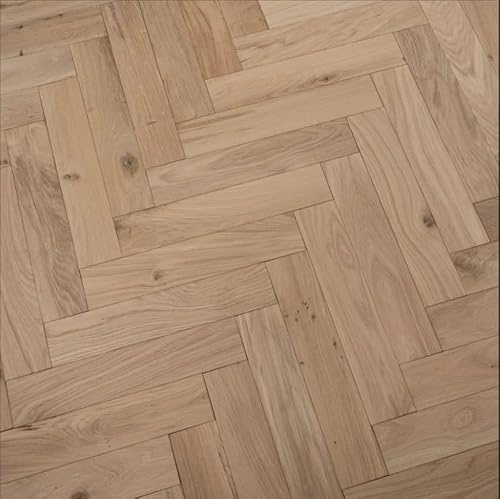 Woodstore24 Eiche Parkett Fischgrät Naturbelassen, 14 mm x 125 mm × 600 mm, Nutzschicht 3 mm, hochwertiger Holzfußboden, zur Veredelung nach Wunsch