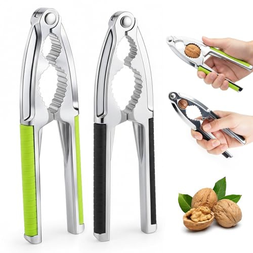 Nutcracker Walnuts, 4-Piece Stainless Steel Nutcracker Set, Includes Black and Green Handles and 2 Nut Clamps, Nutcracker for Walnuts, Hazelnuts and All Nuts with Secure Grip