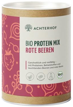 Bio Protein Mix rote Beeren 330g | Erbsen- und Reisprotein mit Beeren, Beete und Ballaststoffen | nur natürliche Zutaten in Bio-Qualität | Achterhof