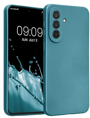 kwmobile Handyhülle für Samsung Galaxy A37 5G Hülle - weiche Silikon Case metallisch schimmernd - Schutzhülle Cover - Metallic Karibikblau