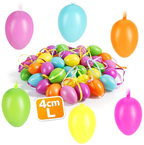 COM-FOUR® 48x Ostereier zum Aufhängen 4 cm - Osterdeko in sechs schönen Pastellfarben - Deko Ostereier für den Osterstrauß